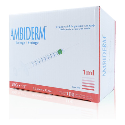 JERINGA CON AGUJA VOLUMEN 1ML, GAUGE 29G "AMBIDERM" 