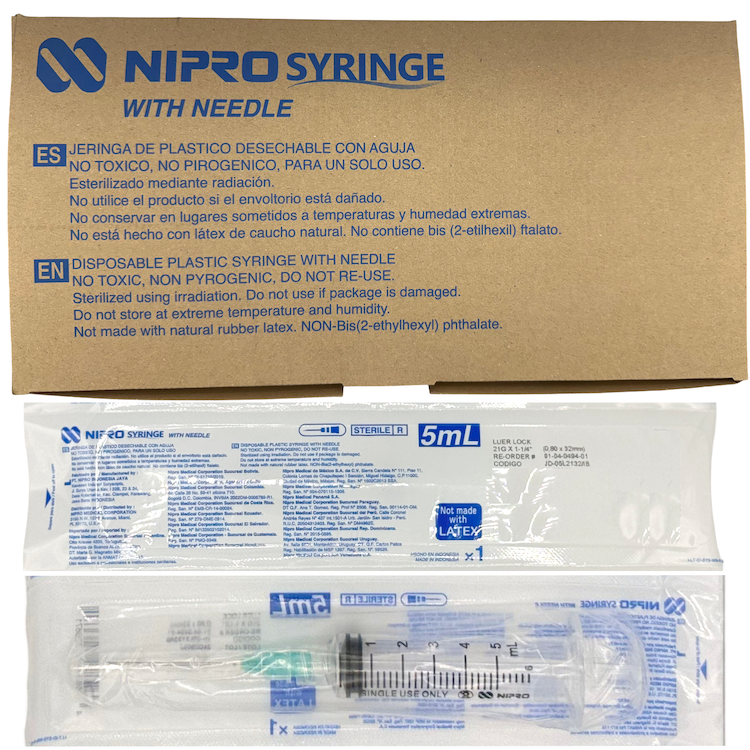 JERINGA 5ML LUER LOCK CON AGUJA 21Gx32mm 1 1/4 JD-05L2132 NIPRO