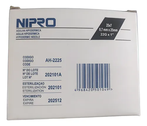 AGUJA HIPODERMICA 22Gx25mm 1 AH-2225-S NIPRO