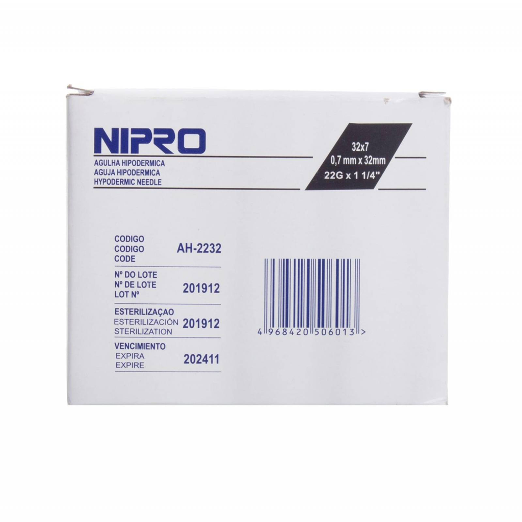 AGUJA HIPODERMICA 22Gx32mm 1 1/4 AH-2232-S NIPRO