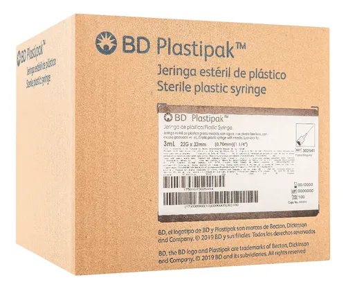 JERINGA 3ML LUER LOCK CON AGUJA 22Gx32mm 1 1/4 BD 302541