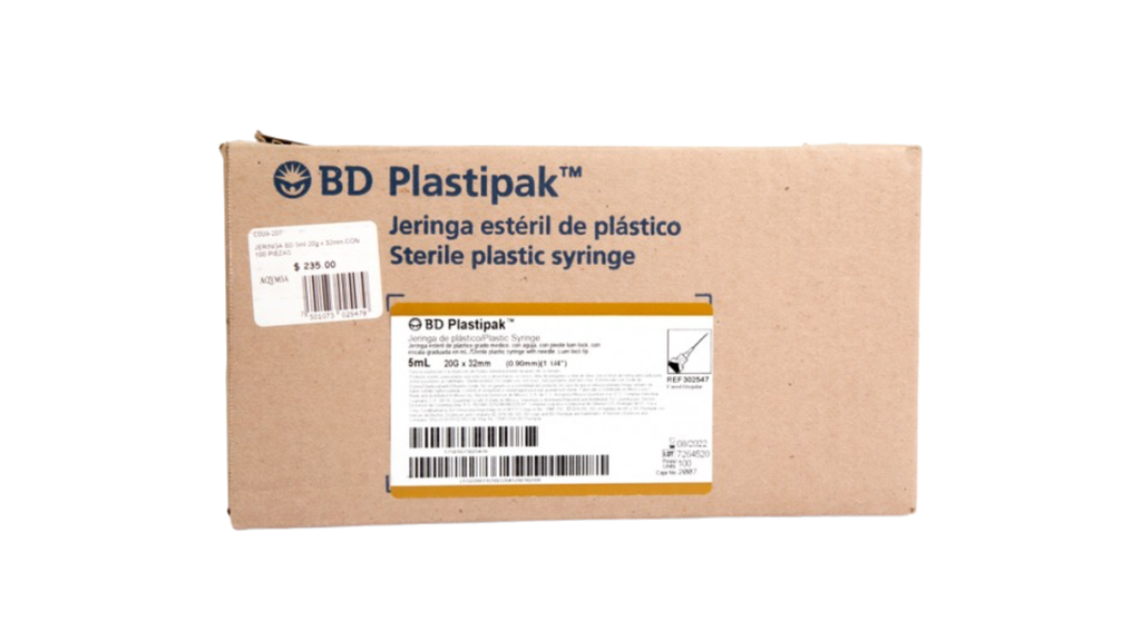 JERINGA 5ML LUER LOCK CON AGUJA 20Gx32mm 1 1/4 BD 302547