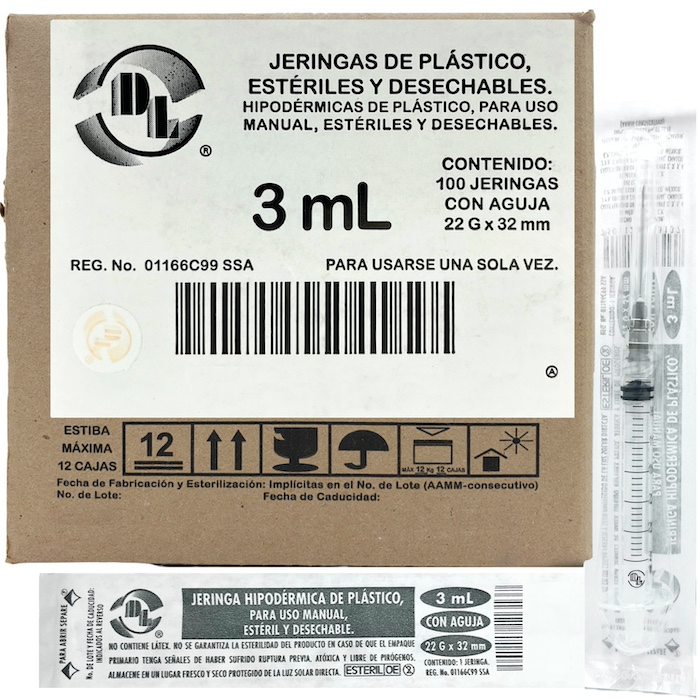 JERINGA 3ML CON AGUJA 22Gx32MM 1 1/4" DL J2232P