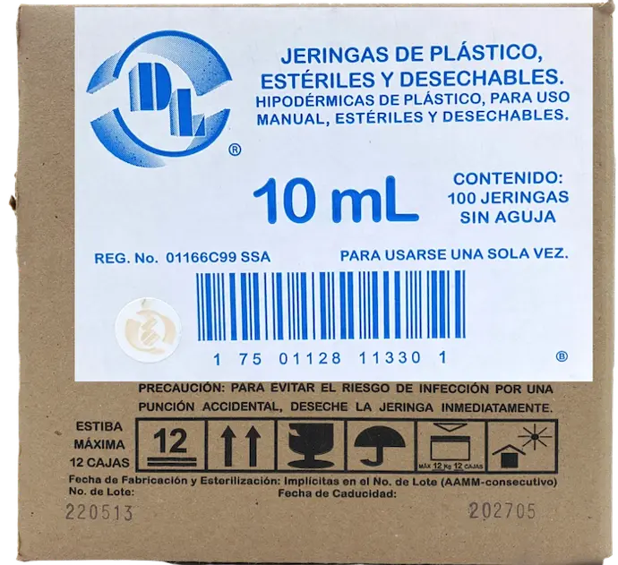 JERINGA 10ML SIN AGUJA DL J10P