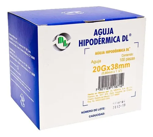 AGUJA HIPODERMICA 20Gx38MM 1 1/2" DL AGH20X38
