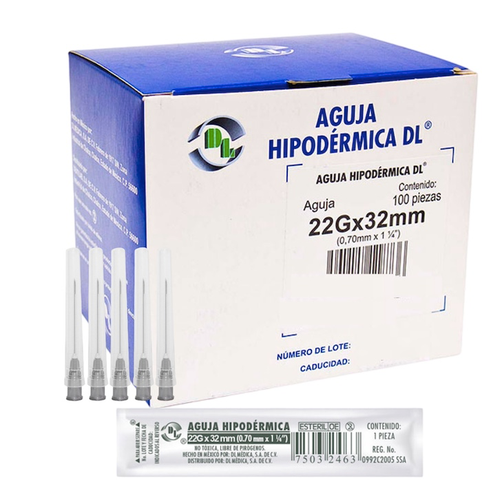 AGUJA HIPODERMICA 22Gx32MM 1 1/4" DL AGH22X32