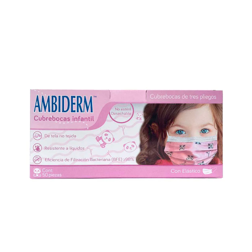 CUBREBOCAS ROSA CON PANDAS "AMBIDERM INFANTIL"  