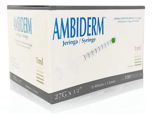 JERINGA CON AGUJA VOLUMEN 1ML, GAUGE 27G "AMBIDERM"