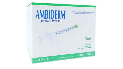 JERINGA 3ML LUER LOCK CON AGUJA 21Gx32mm AMBIDERM