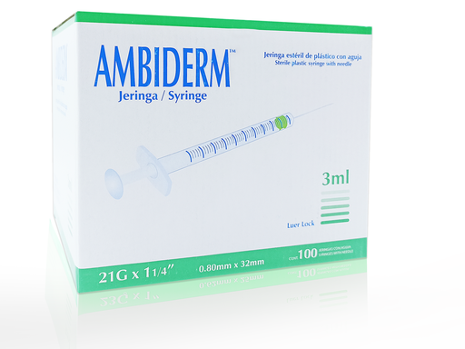 JERINGA CON AGUJA VOLUMEN 3ML, GAUGE 21G "AMBIDERM"   