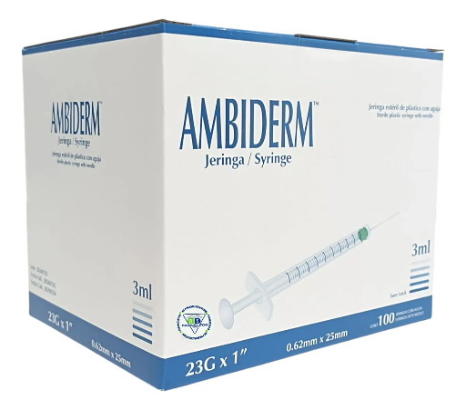 JERINGA CON AGUJA VOLUMEN 3ML, GAUGE 23G "AMBIDERM"  