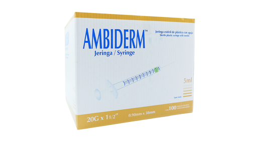 JERINGA 5ML LUER LOCK CON AGUJA 20Gx38mm AMBIDERM