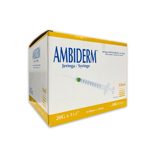 JERINGA CON AGUJA VOLUMEN 10ML, GAUGE 20G "AMBIDERM"  