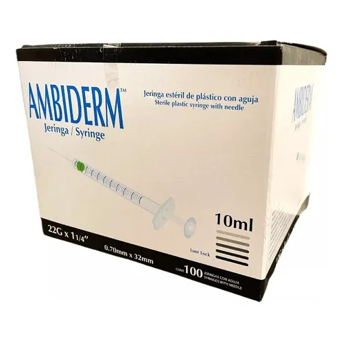 JERINGA CON AGUJA VOLUMEN 10ML, GAUGE 22G "AMBIDERM"   