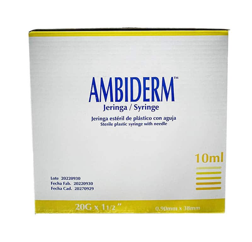 JERINGA 10ML LUER LOCK CON AGUJA 20Gx38mm AMBIDERM
