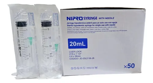 JERINGA 20ML LUER LOCK CON AGUJA 21Gx38mm 1 1/2 JD-05L2238 NIPRO