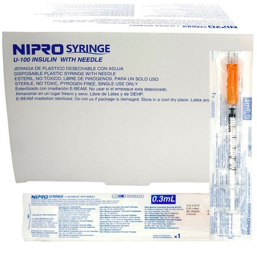 JERINGA 0.3ML PARA INSULINA 31Gx8mm JD-0.3U3108 NIPRO