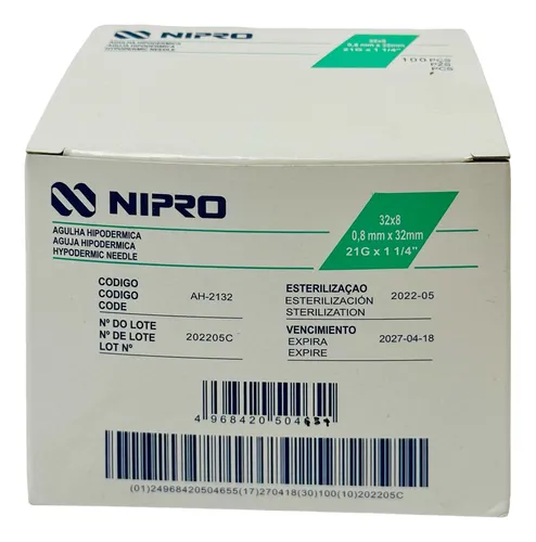 AGUJA HIPODERMICA 21Gx32mm 1 1/4 AH-2132-S NIPRO