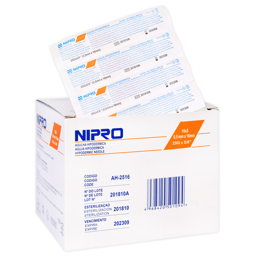 AGUJA HIPODERMICA 25Gx16mm 5/8 AH-2516-S NIPRO