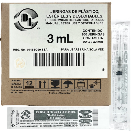 JERINGA 3ML CON AGUJA 22Gx32MM 1 1/4" DL J2232P