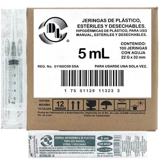 JERINGA 5ML CON AGUJA 22Gx32MM 1 1/4" DL J052232P