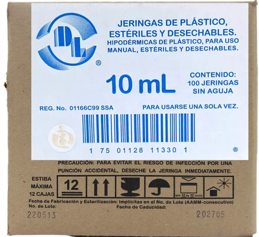 JERINGA 10ML SIN AGUJA DL J10P